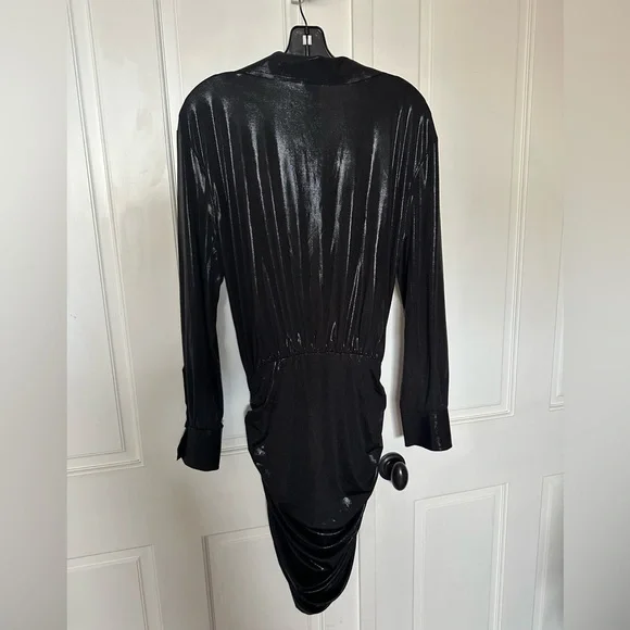 Norma Kamali Black Boyfriend shirtdress Plunge Ruched Mini Dress - Picture 6 of 8